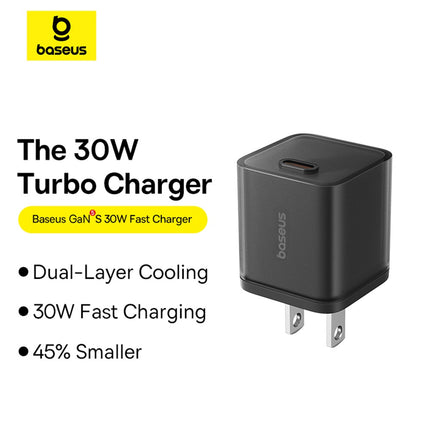 Cargador Rápido Tipo C, Baseus, 30W, Negro