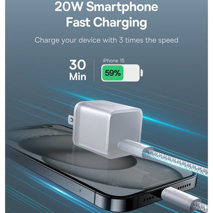 Cargador Rápido USB-C y Cable Nylon USB-C 1 Metro, Baseus, PD 20W