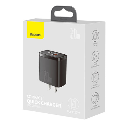 Cargador Rápido Compacto, 20W, USB-C y USB-A, Baseus