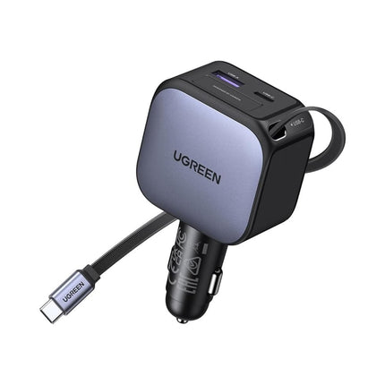 Cargador de Auto Ugreen 90W Cable retráctil USB-C y carga rápida