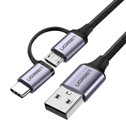 Cable USB 2.0 a Micro USB + USB-C  Nylon Trenzado 1 Metro
