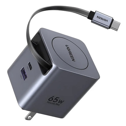 Cargador Rápido GaN Con Cable USB-C Retráctil 65W Ugreen