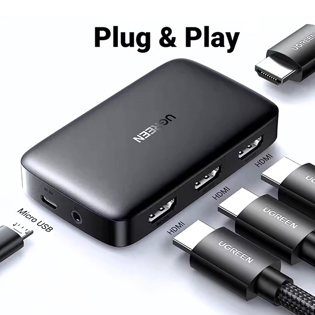Switcher HDMI 3 en 1 UGREEN, Con Control Remoto