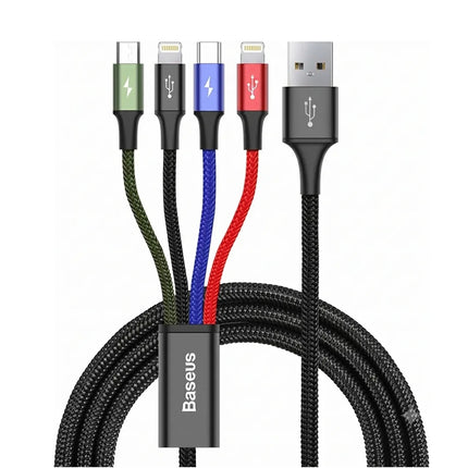 Cable Carga Rápida 4 en 1, 2 Lightning, 1 Tipo-C y Micro USB3.5, Baseus