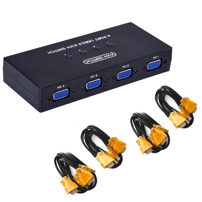 Switch VGA KVM 4 Puertos 1920*1440, 4 Cables VGA, 4PC