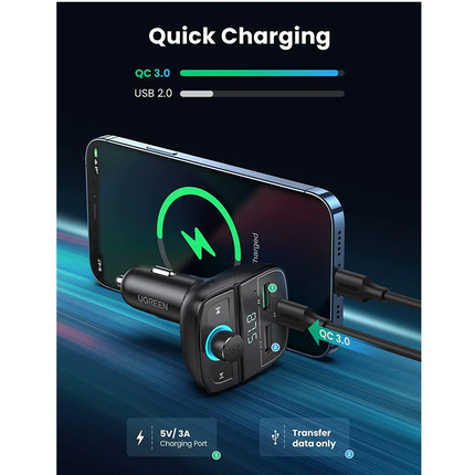 Cargador Y Transmisor, Bluetooth, Ugreen, 4 Puertos,  Para Automóviles