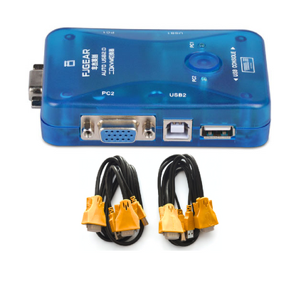 Switch VGA KVM 2 Puertos HD 1080p 3D USB2.0, 2 Cables VGA, 2PC