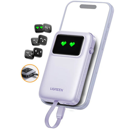 Batería Portátil 30W Carga Rápida UGREEN USB-C USB-A 10000mAh Lavanda