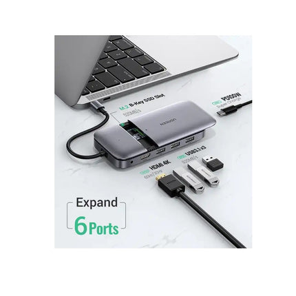 Adaptador UGREEN HUB, 6 en 1, USB-C A USB 3.0, M.2 SSD, HDMI 4K@60Hz, USB C