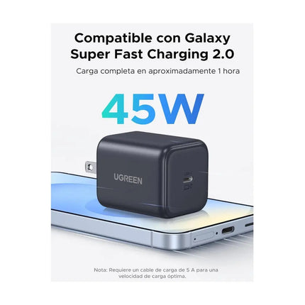 Cargador Rapído 45W UBS-C GAN Android y iOS Ugreen