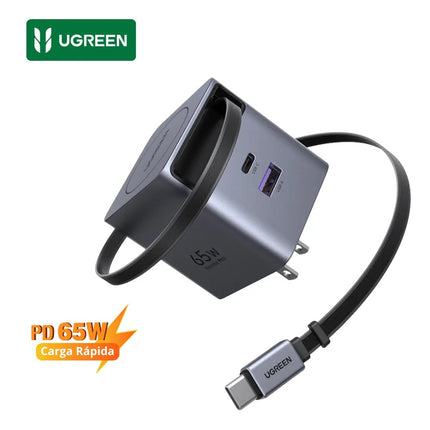 Cargador Rápido GaN Con Cable USB-C Retráctil 65W Ugreen