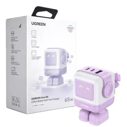 Cargador Robot 65W Carga Rapida, Purpura 3 puertos Ugreen