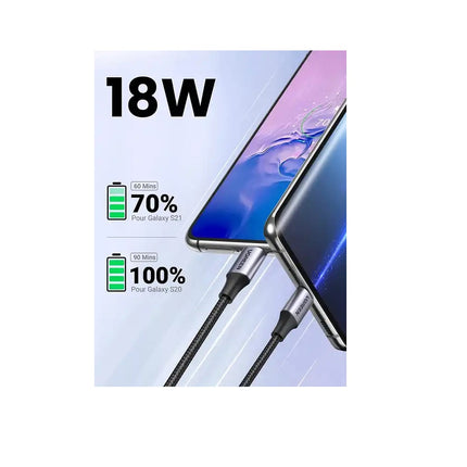 Cable UGREEN Carga Rapida, USB 2.0 a USB-C, 3A, nylon, 18W