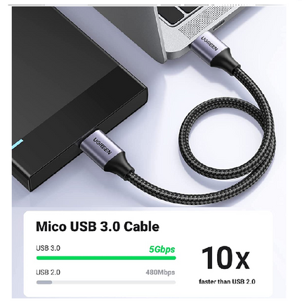 Cable USB3.0 a Micro B, Nailon Trenzado, Para HDD externo