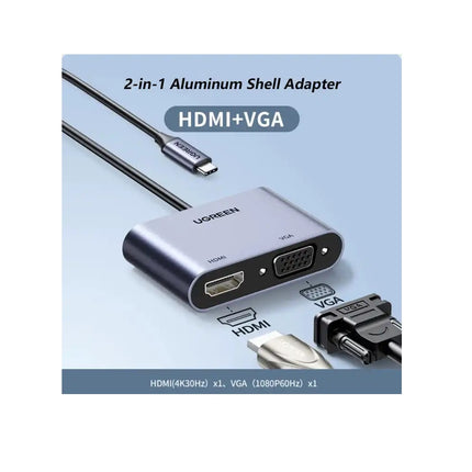 Adaptador UGREEN USB C 2 en 1 HDMI y VGA  Hub