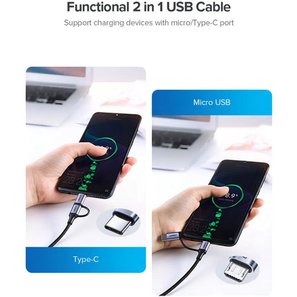 Cable USB 2.0 a Micro USB + USB-C  Nylon Trenzado 1 Metro