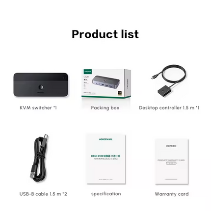 Conmutador KVM HDMI 2 en 1 con USB 3.0 Ugreen Para 2 PC y 1 monitor