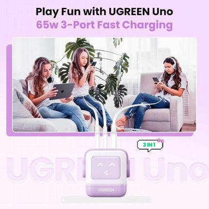 Cargador Robot 65W Carga Rapida, Purpura 3 puertos Ugreen