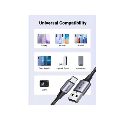 Cable UGREEN Carga Rapida, USB 2.0 a USB-C, 3A, nylon, 18W