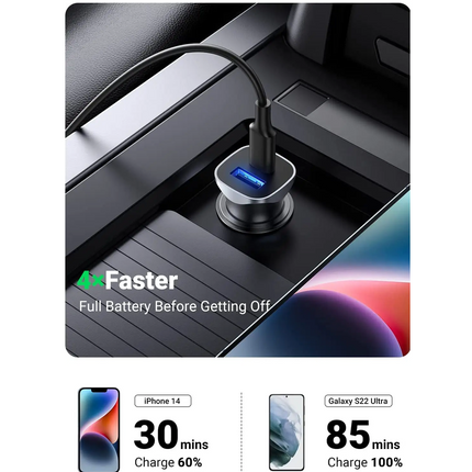 Cargador De Auto Rapido,1 USB-C DP y 1 USB-A, 24W, Ugreen
