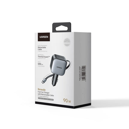 Cargador de Auto Ugreen 90W Cable retráctil USB-C y carga rápida