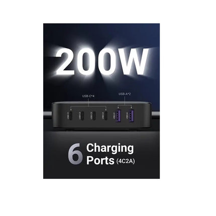 Cargador UGREEN de 200W, USB C, 6 puertos, GaN PD, Cargador rápido, USB C a C