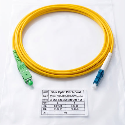 Patchcord de Fibra SC/APC-LC/UPC 3mm PVC G652D 3m Pack 20 Unid