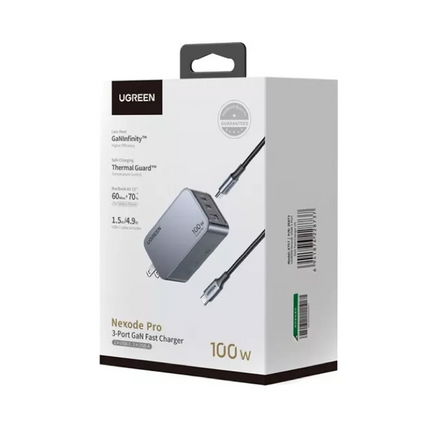 Cargador Nexode Pro 100W 3 puertos Carga Rápida Ugreen