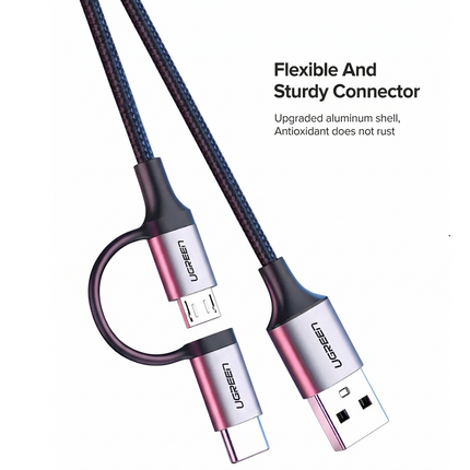 Cable USB 2.0 a Micro USB + USB-C  Nylon Trenzado 1 Metro