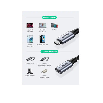 Cable de extensión UGREEN USB C, USB 3.1 Gen 2, 1M, Macho a Hembra