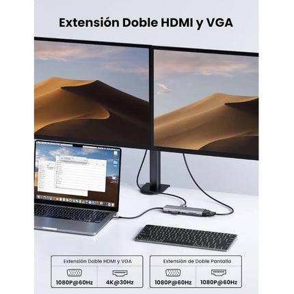 Hub Multipuerto 10 en 1 HDMI, VGA, RJ45, SD, TF, USB-C Ugreen