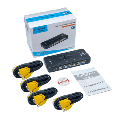 Switch VGA KVM 4PC, 1 monitor, Teclado y Mouse, 4 Cables VGA