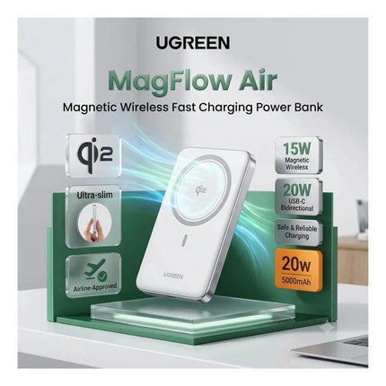 Batería Portátil Magnético 20W Delgado Blanco Carga Rápida Ugreen