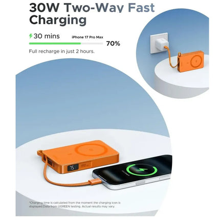 Batería Portátil Magnético 30W Cable UBS-C Carga Rápida Naranja Ugreen