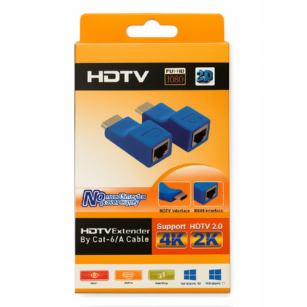 Adaptador Extensor HDMI a Red Rj45 Cat5e/6 Utp, 30 Metros Azul