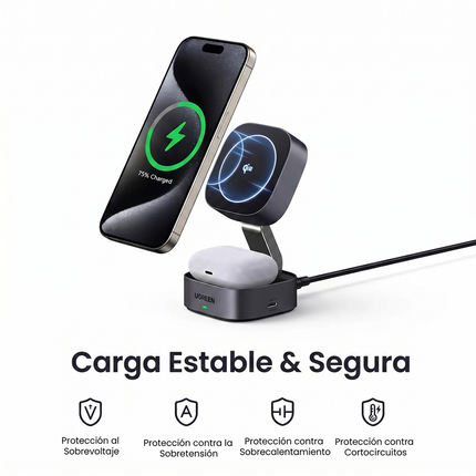 Soporte Cargador Magnético 2 en 1 Ugreen 15W MagSafe Qi2