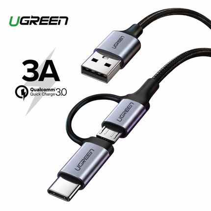 Cable USB 2.0 a Micro USB + USB-C  Nylon Trenzado 1 Metro