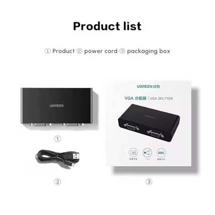 Splitter VGA 1 entrada 2 salidas 1920x1440p a 60Hz PC TV Monitor