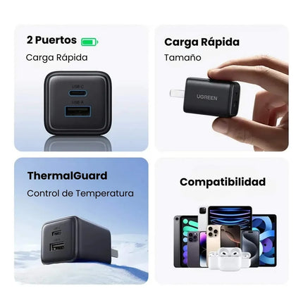 Cargador Carga Rápida 20W UGREEN USB-C y USB-A