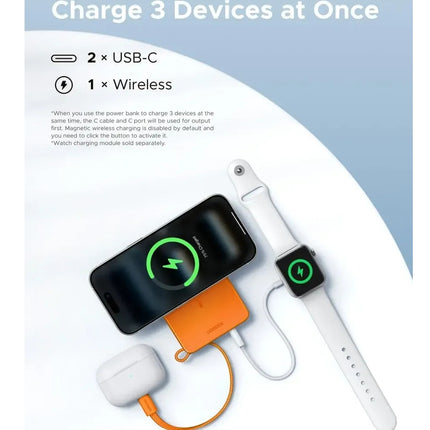 Batería Portátil Magnético 30W Cable UBS-C Carga Rápida Naranja Ugreen