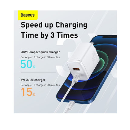 Cargador Rápido 20W USB-C y USB-A Compacto Baseus