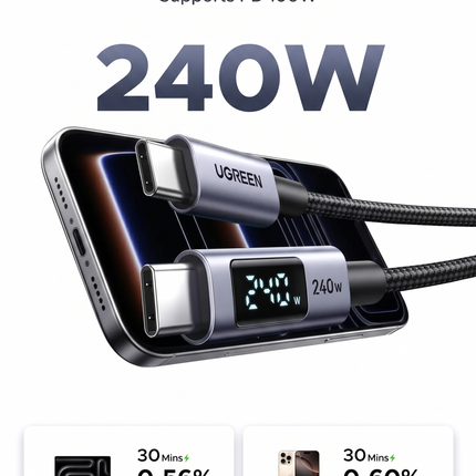Cable Carga Rapido USB-C a USB-C 240W 1 Metro Ugreen