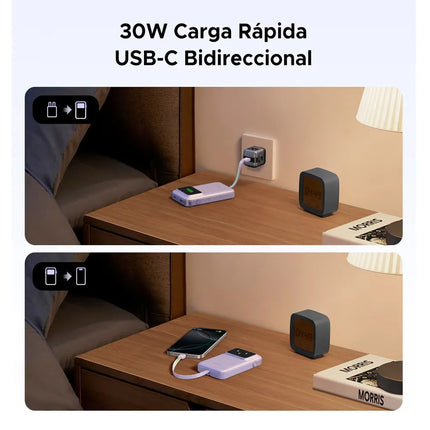 Batería Portátil 30W Carga Rápida UGREEN USB-C USB-A 10000mAh Lavanda