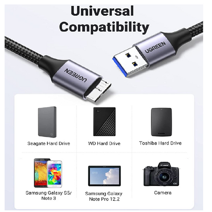 Cable USB3.0 a Micro B, Nailon Trenzado, Para HDD externo