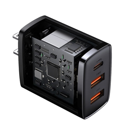 Cargador Rápido USBx2 Y USB-C, 30W, Negro, Baseus