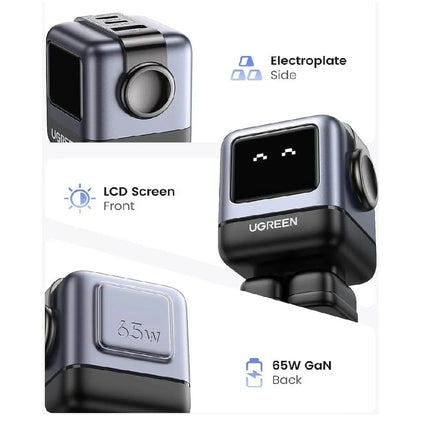 Cargador Robot 65W UGREEN Nexode GaN USB-C USB-A Negro