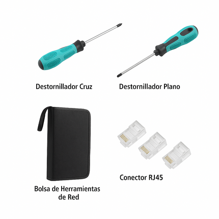 Kit Herramientas de Red, Testeador, Crimpeadora, Ponchador