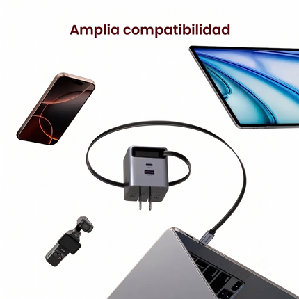 Cargador Rápido GaN Con Cable USB-C Retráctil 65W Ugreen