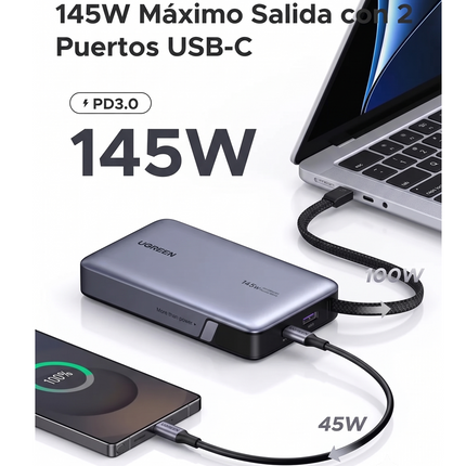 Batería Portátil 145W Con Cable Integrado 20000mAh Ugreen