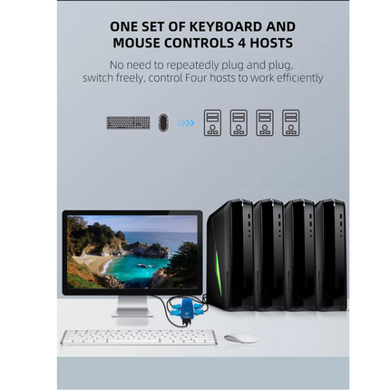 Switch VGA KVM 4 Puertos HD 1080p 3D USB2.0, 4 Cables VGA 4PC